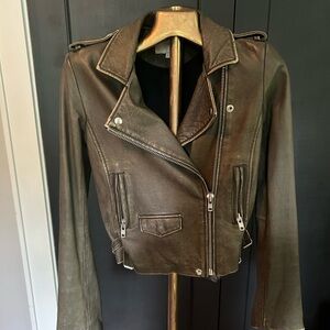IRO Ashville Moto Leather Jacket Army Green Size S (size 1)